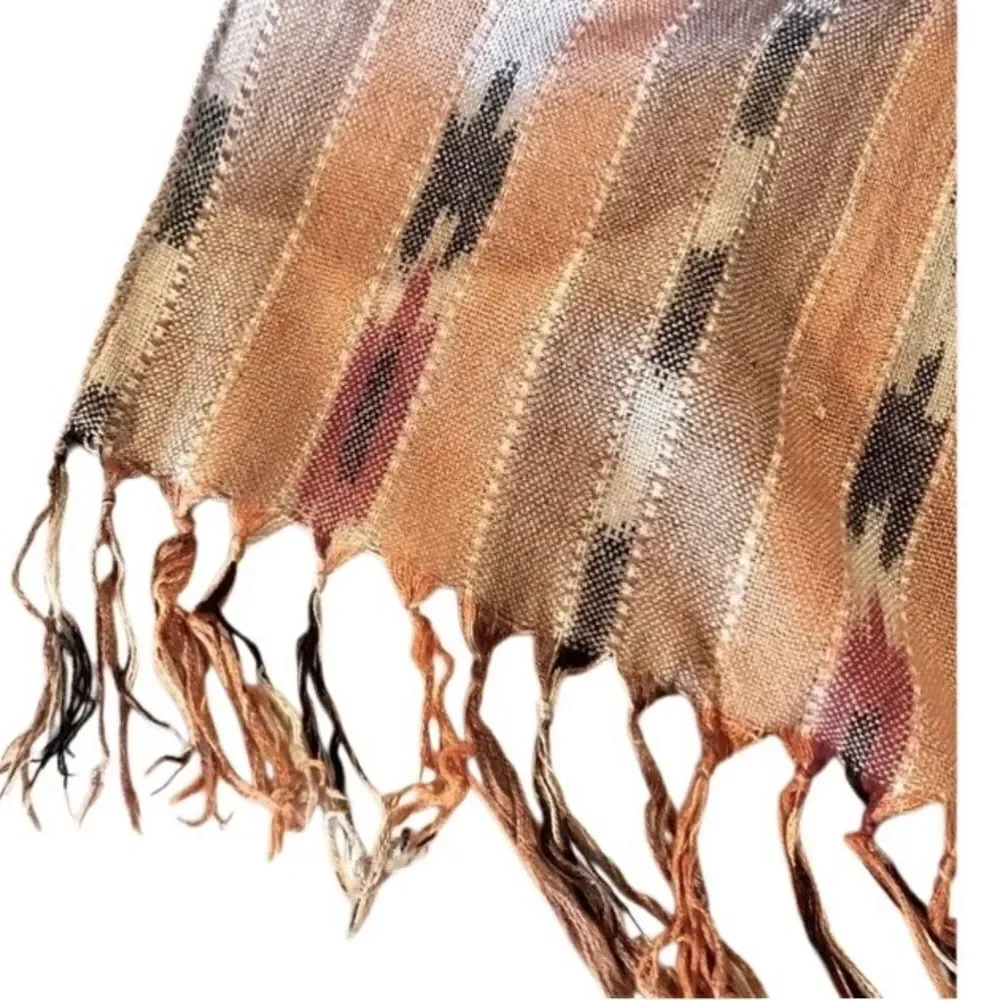 80’s Vintage Scarf Ikat Woven Orange/Cream/Brown/Red/Black